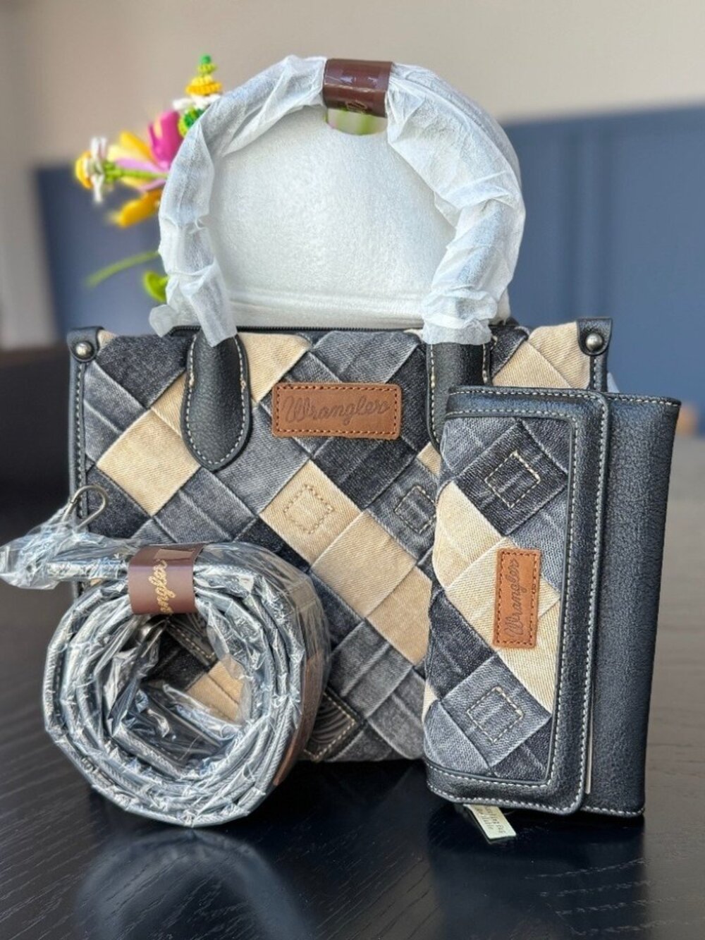 Wrangler Woven Denim Concealed Carry Tote/Crossbody + Wallet Black